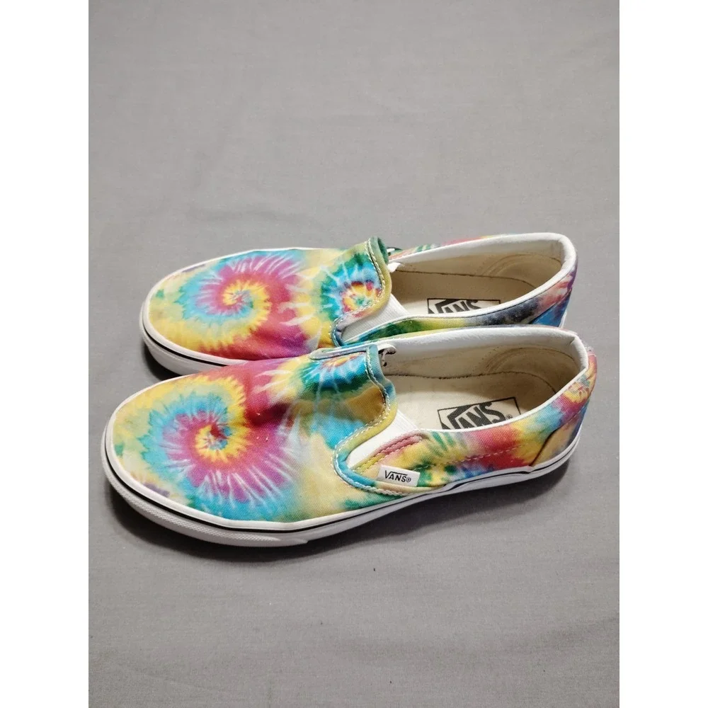 Vans Unisex RAINBOW Tie Dye Gender Inclusive M 7/WM 8.5 Checkerboard‎ Slip On's